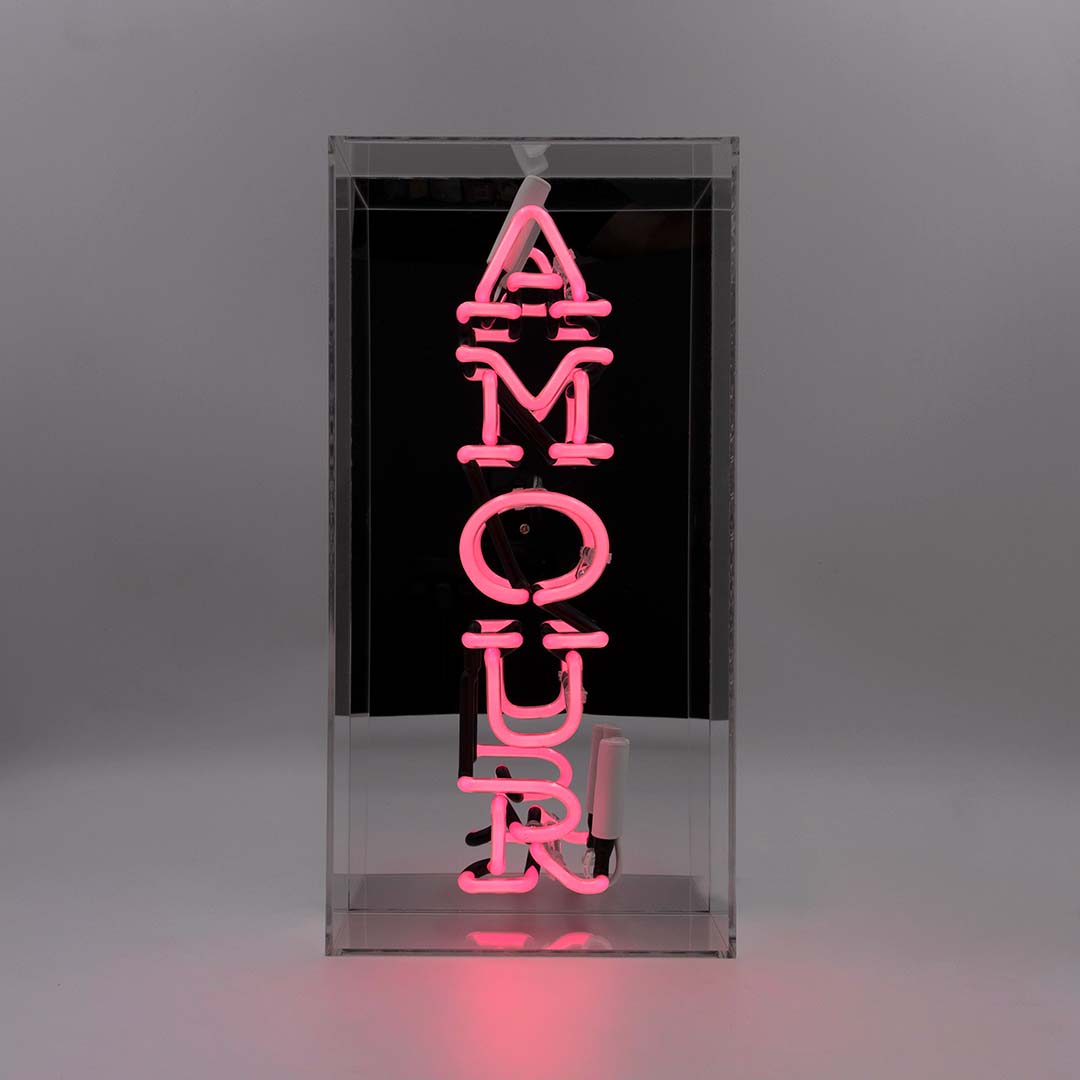 'Amour' Glass Neon Sign - Black Acrylic