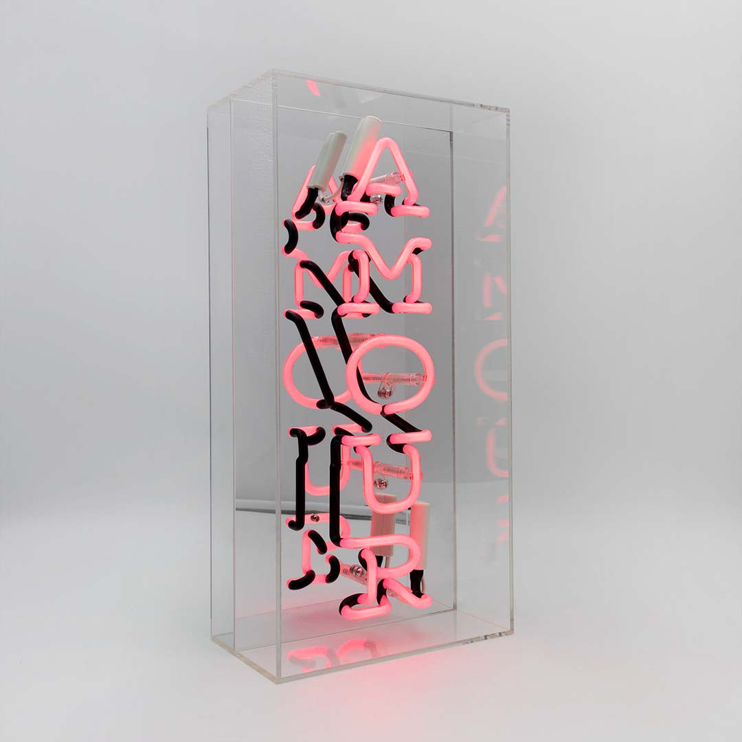 'Amour' Glass Neon Sign - Black Acrylic