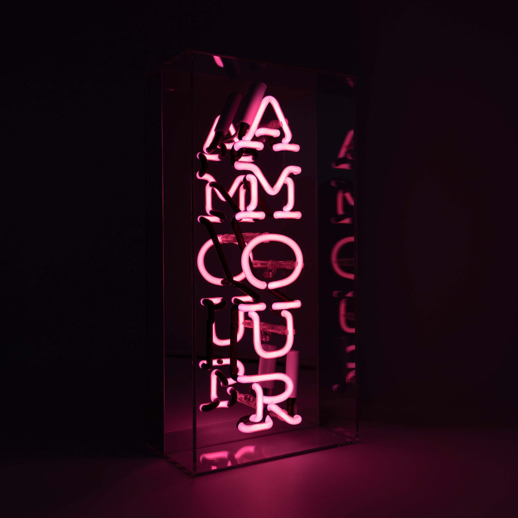 'Amour' Glass Neon Sign - Black Acrylic