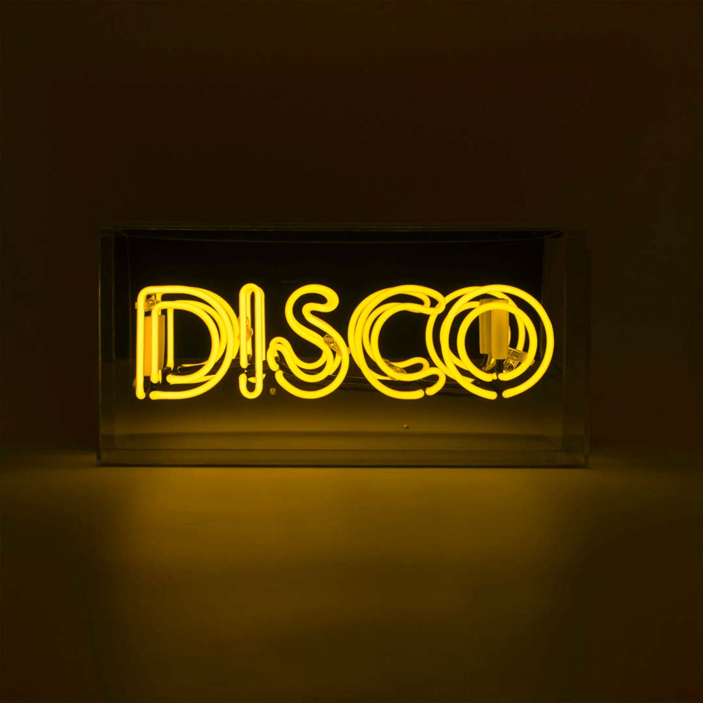 'Disco' Yellow Glass Neon Acrylic Box