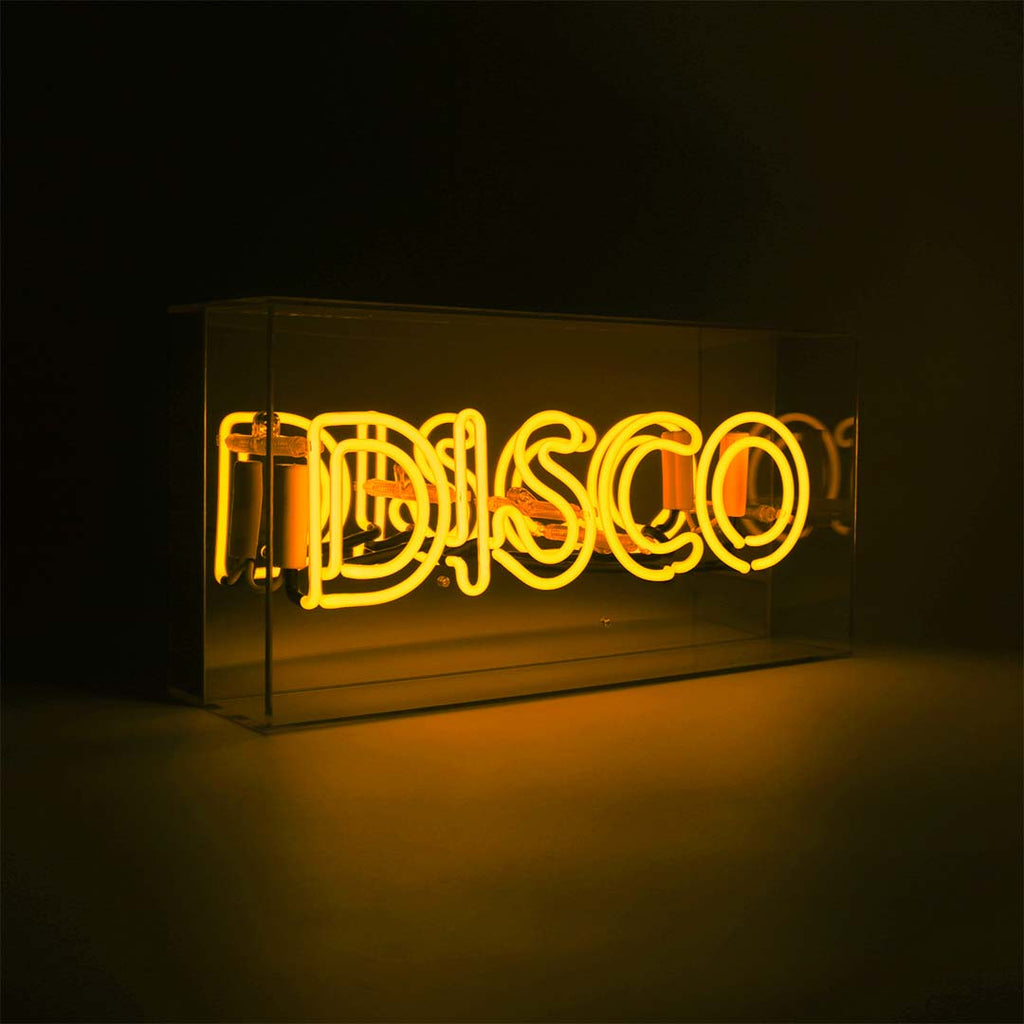 'Disco' Yellow Glass Neon Acrylic Box