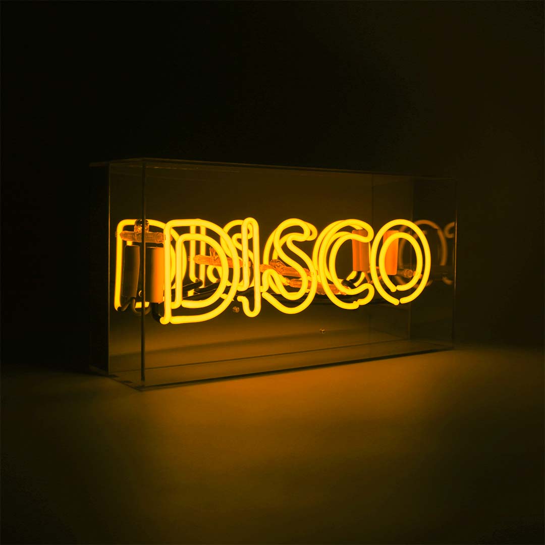 'Disco' Yellow Glass Neon Acrylic Box