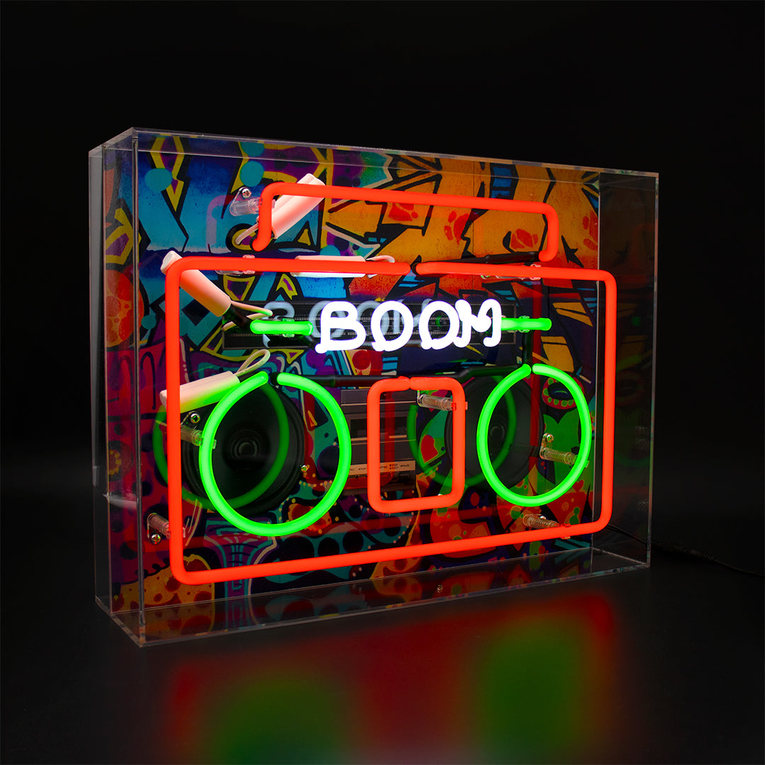 'Boom Box' Large Glass Neon Sign