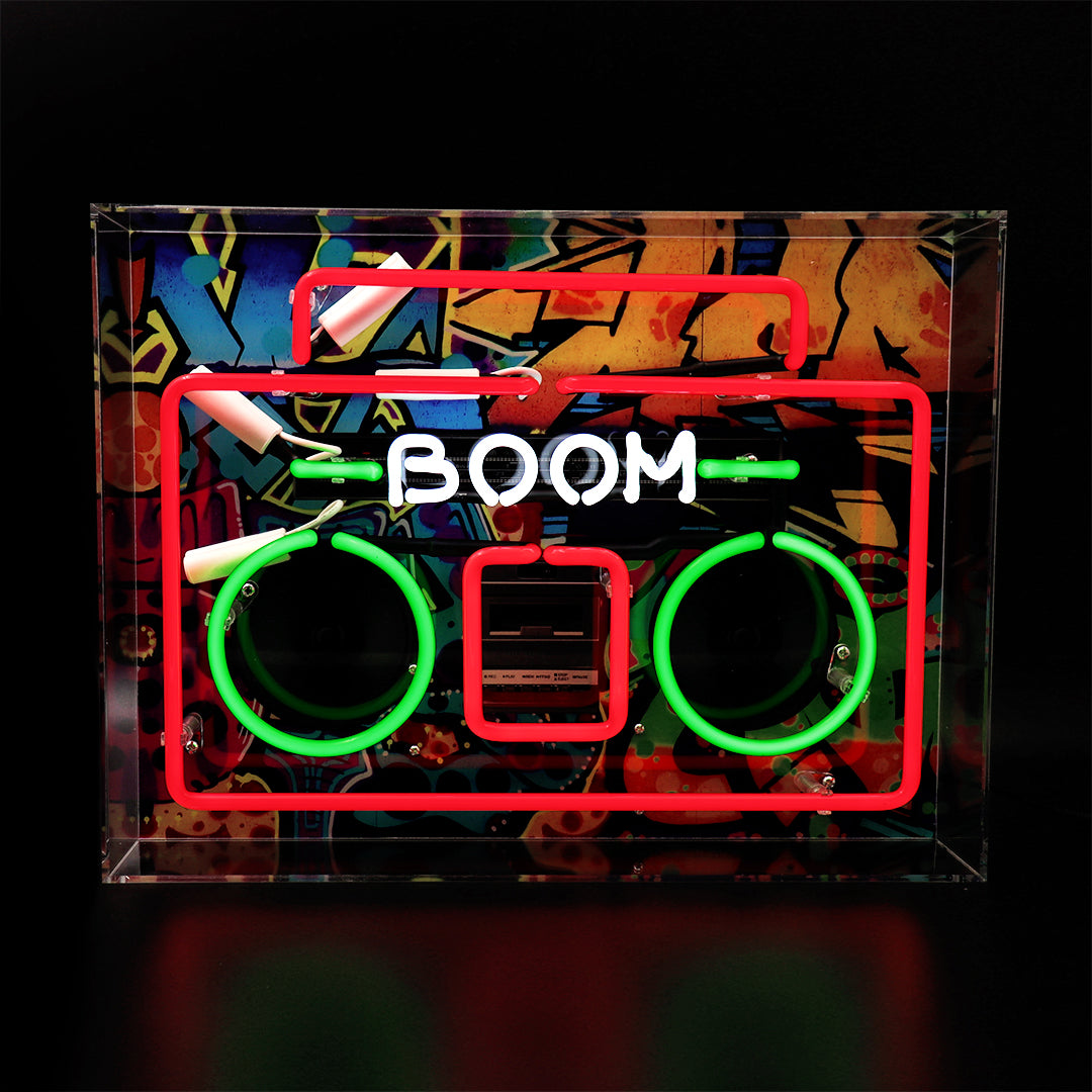 'Boom Box' Large Glass Neon Sign
