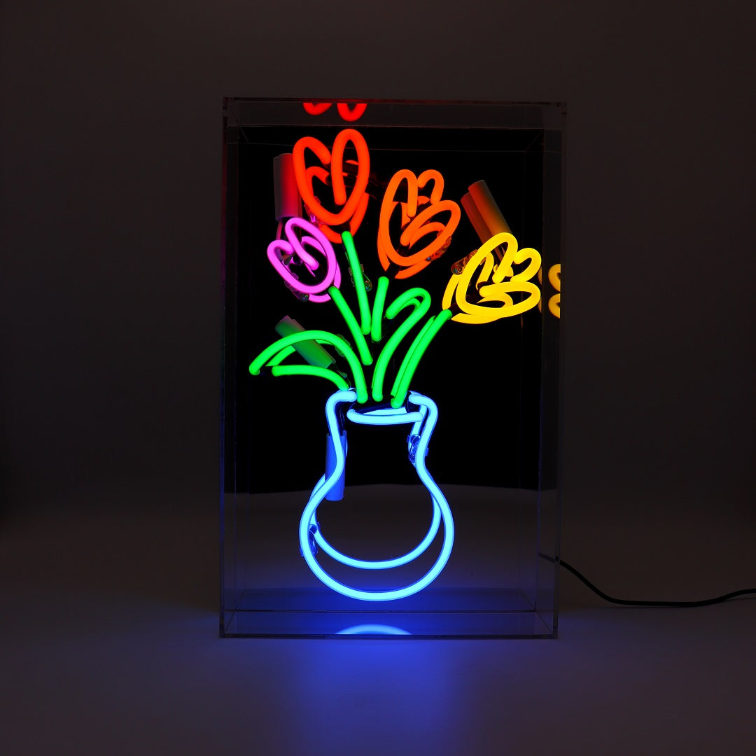 Vase of Tulips - Glass Neon Acrylic Box Sign