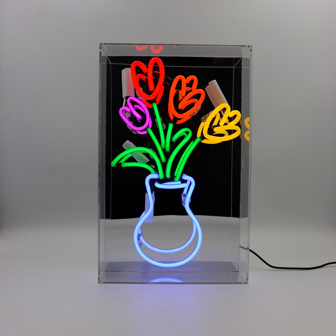 Vase of Tulips - Glass Neon Acrylic Box Sign