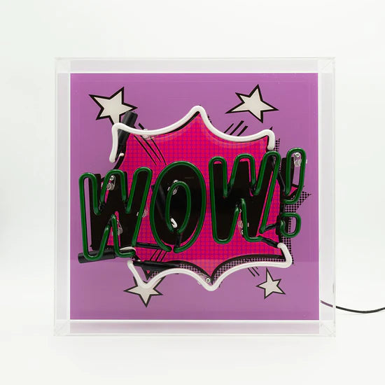 WOW Large Glass Neon Box Sign