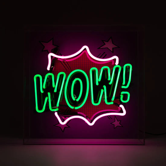 WOW Large Glass Neon Box Sign