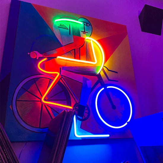 Abstract Cyclist Wall Painting LED Neon
