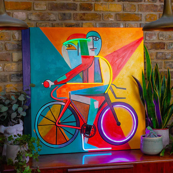 Abstract Cyclist Wall Painting LED Neon